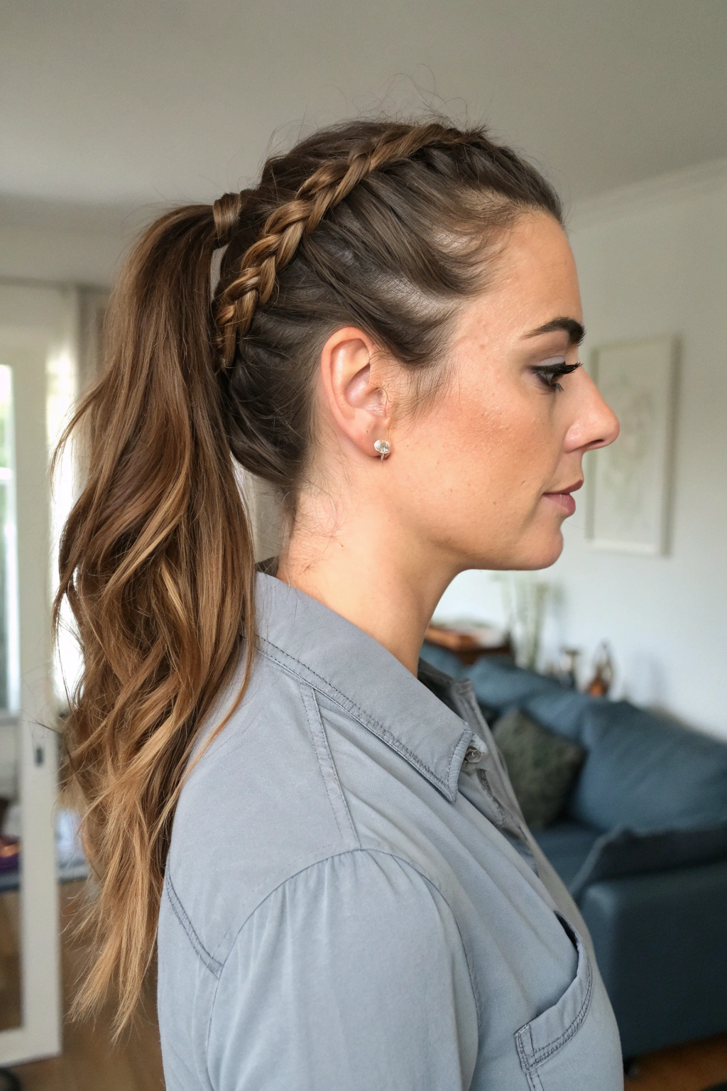 9) half ponytail with braided crown
