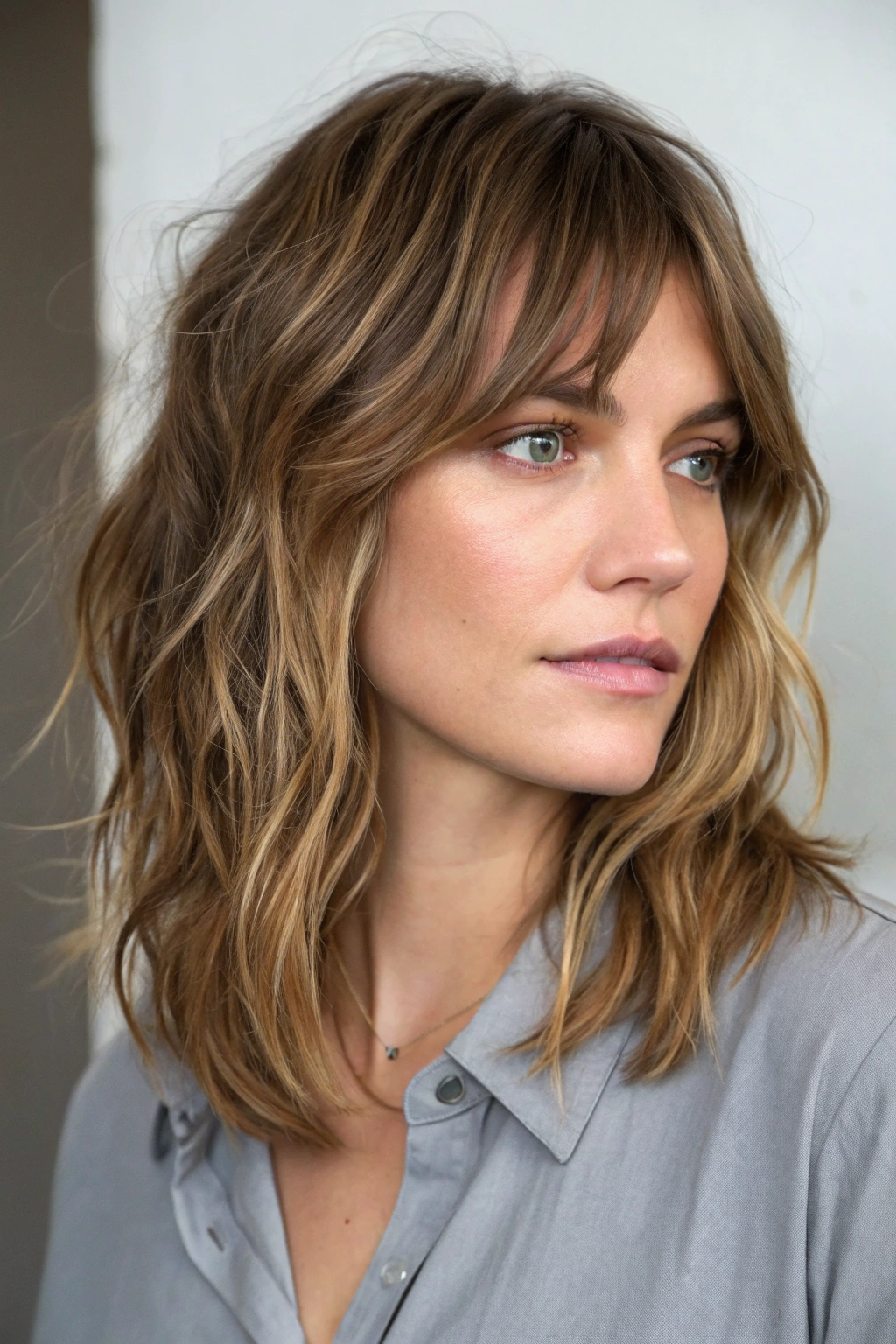 13) tousled long pixie with subtle highlights