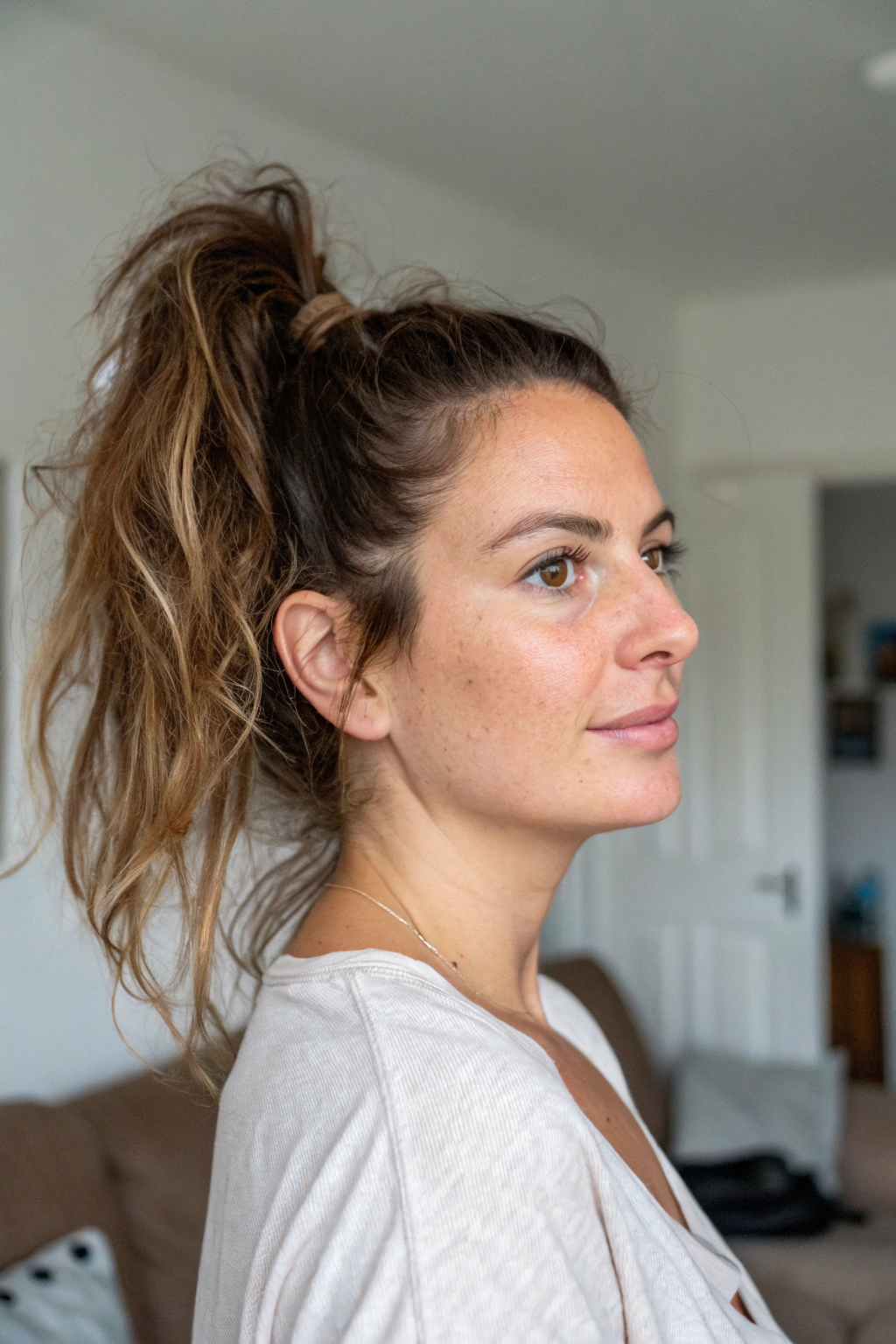 3) messy half ponytail for casual looks