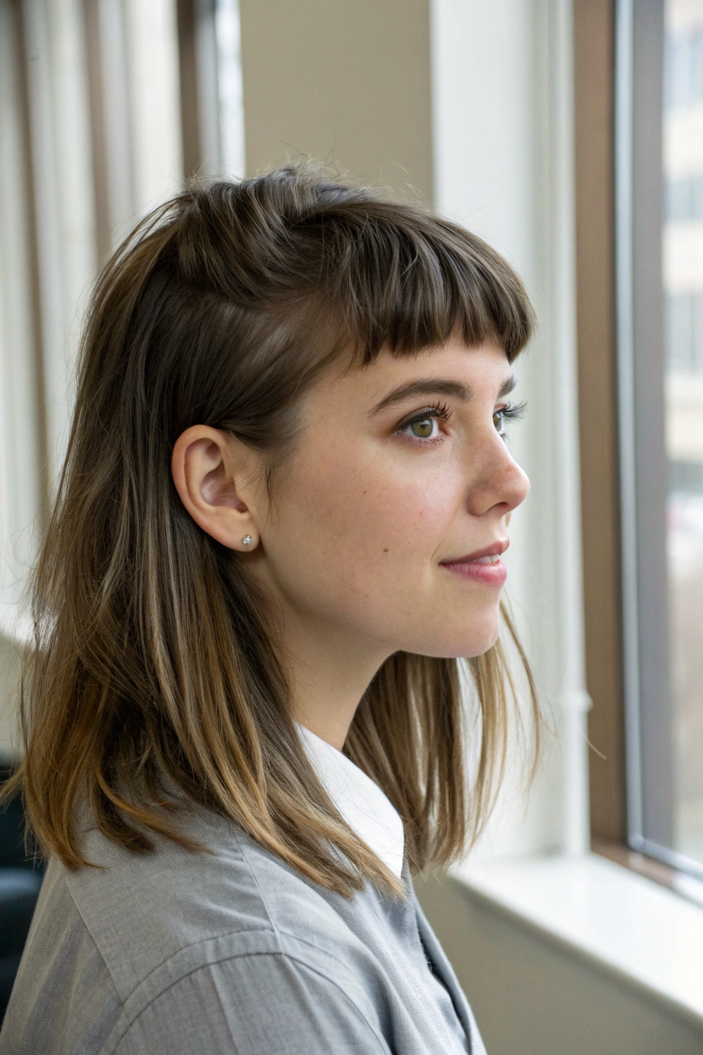 10) side bangs with polished comb-over