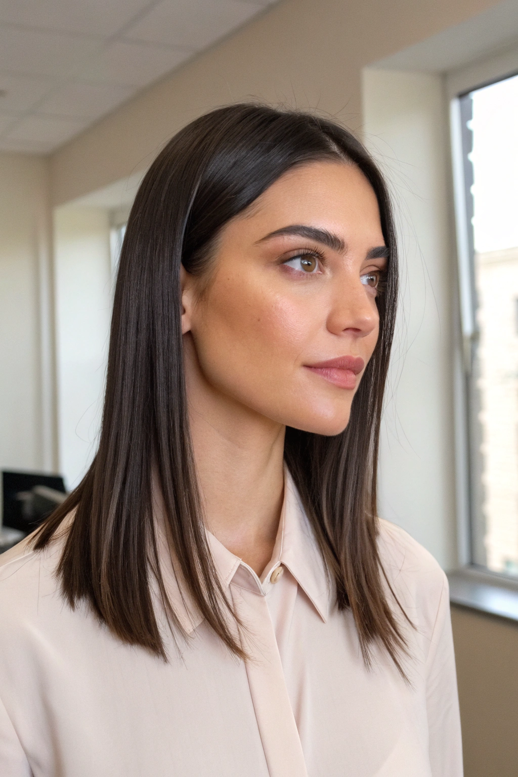 14) sleek straight with middle part