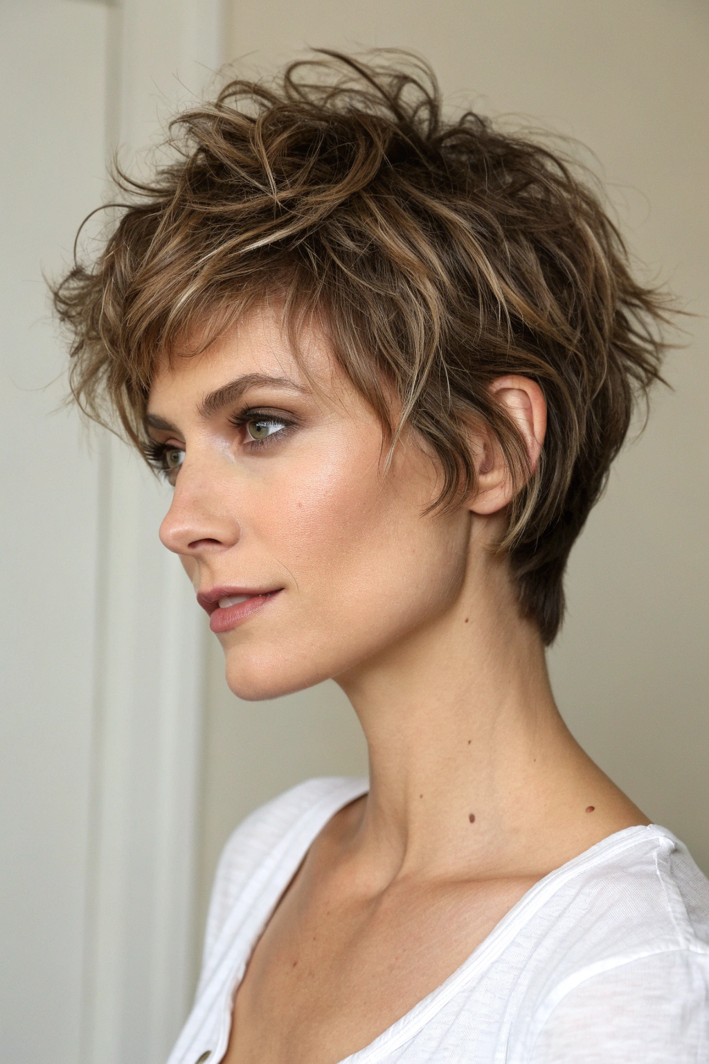 2) texturized long pixie for volume