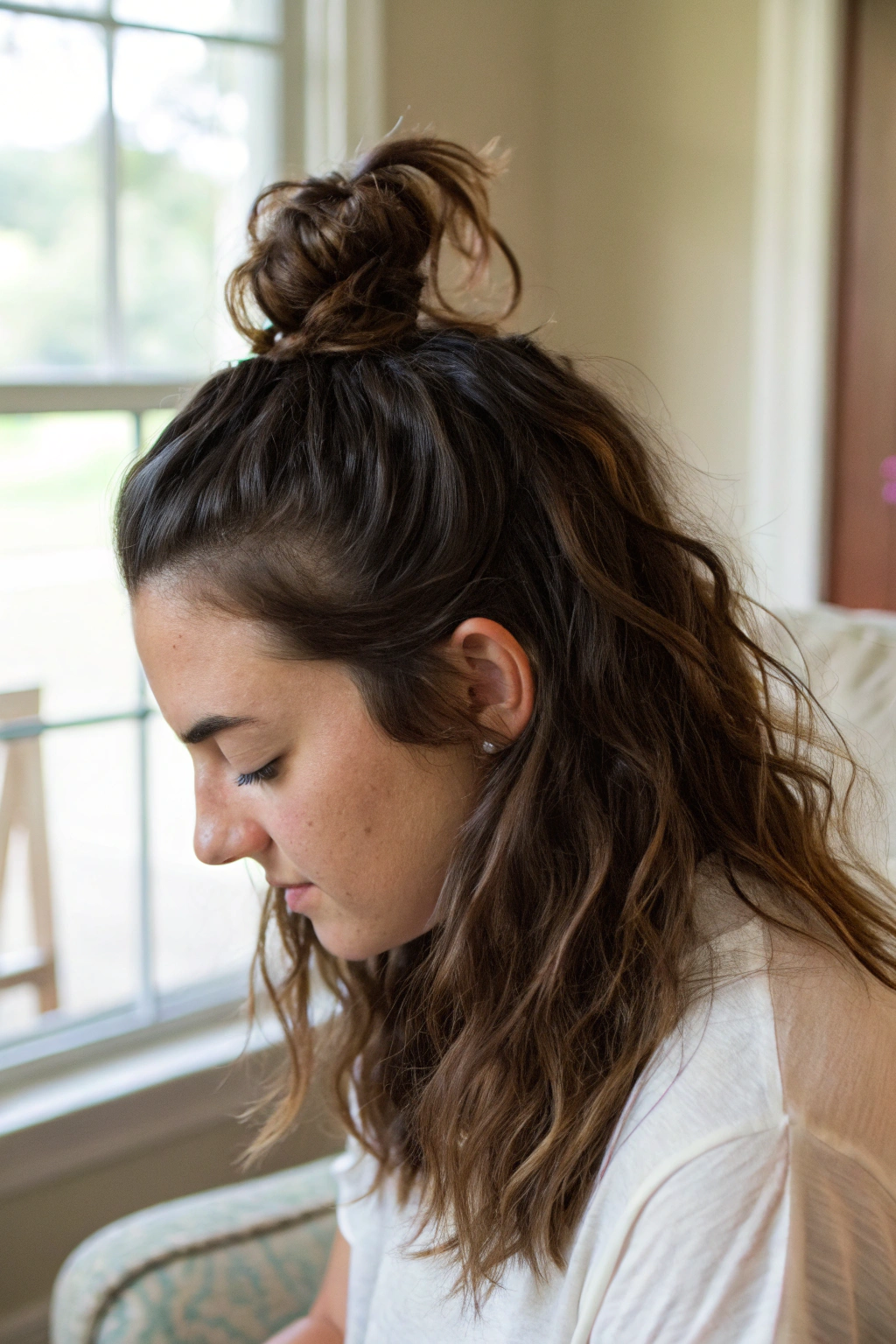 14) half-up top knot