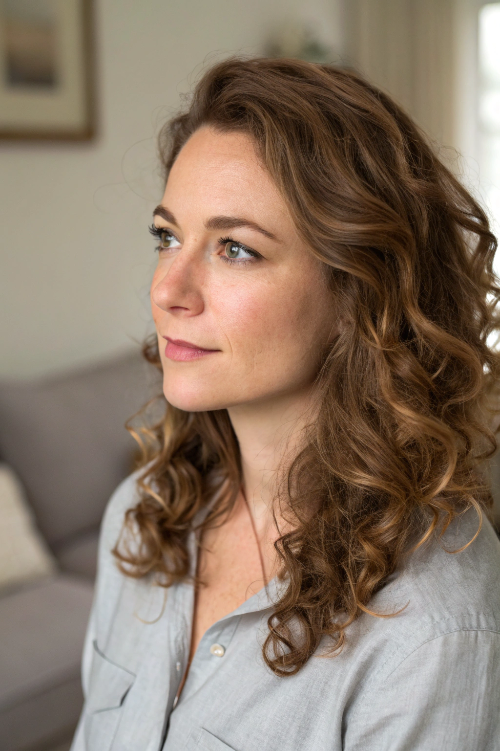 8) middle part with loose curls