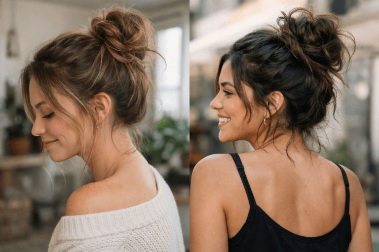 Messy bun hairstyles