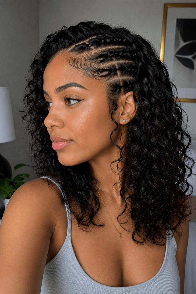 Braided front with loose curls