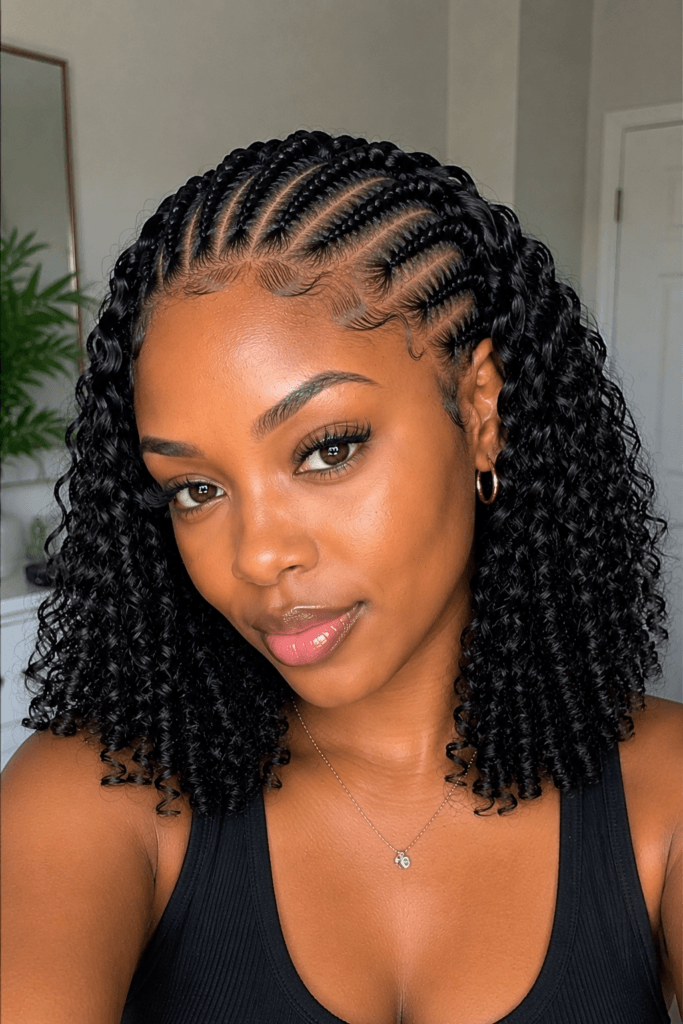 Cornrow roots with curly ends