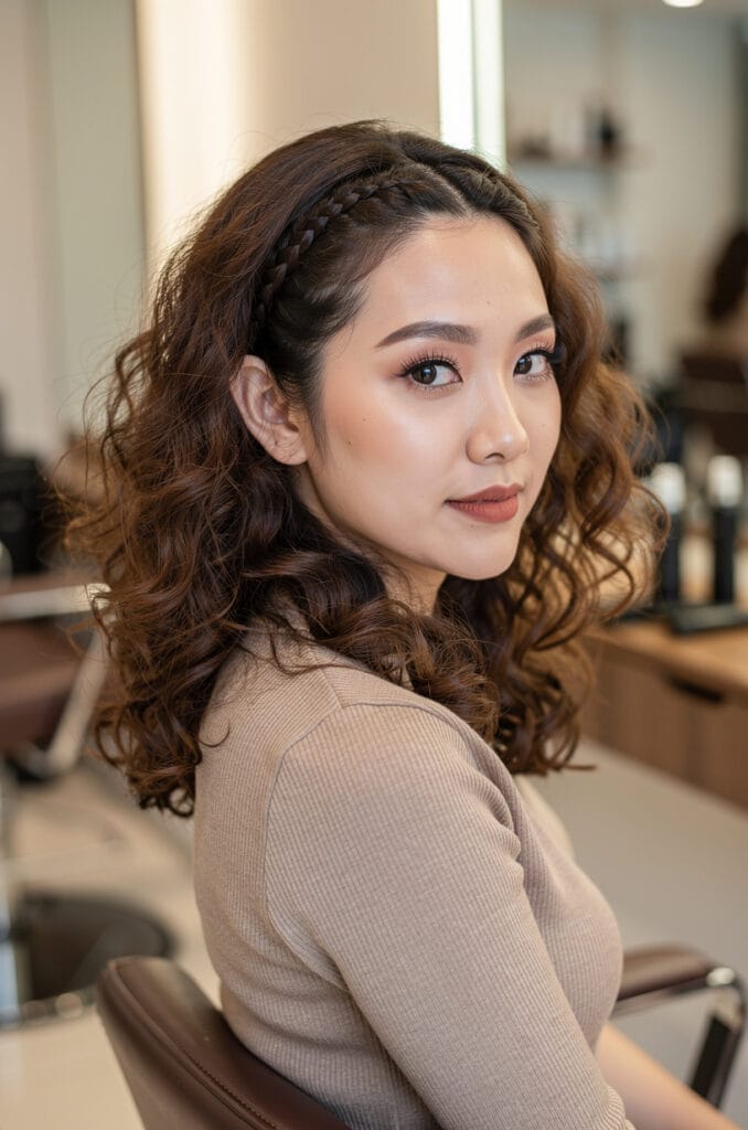 Braided front with loose curls