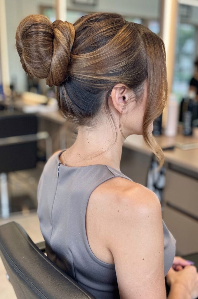 Faux-bun with wrapped ponytail