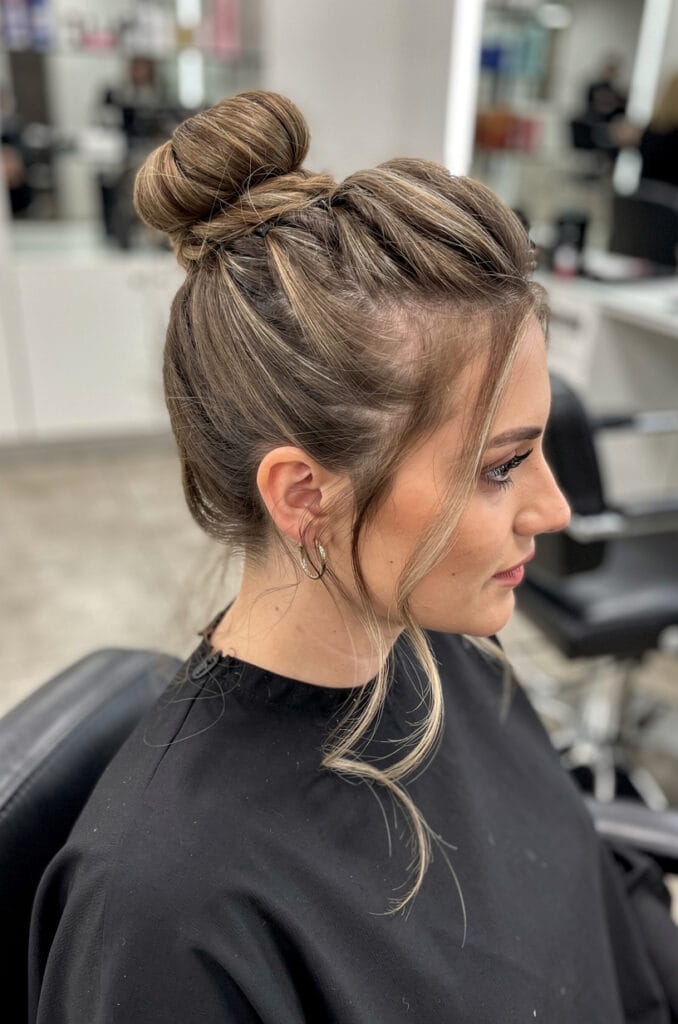 Half-up mini bun for extra lift