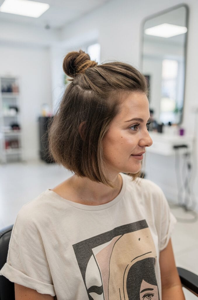 Half up top knot style