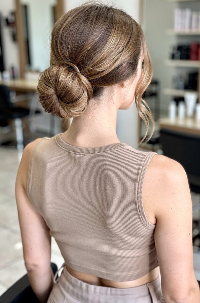 Knotted low bun for instant thickness