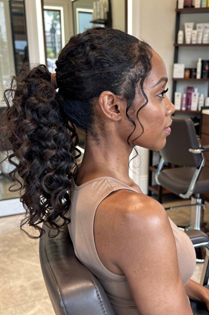Loose curly ponytail