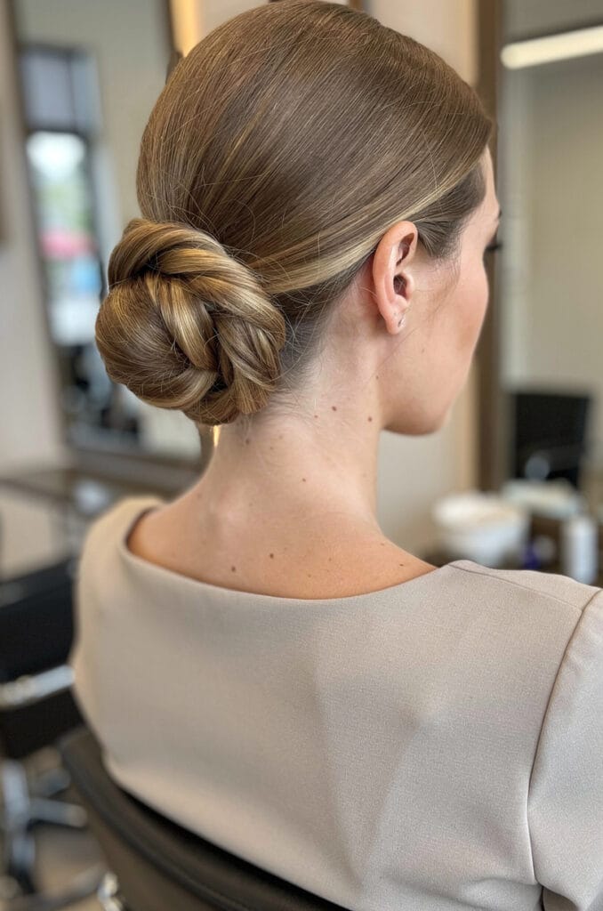Low chignon with twisted sections