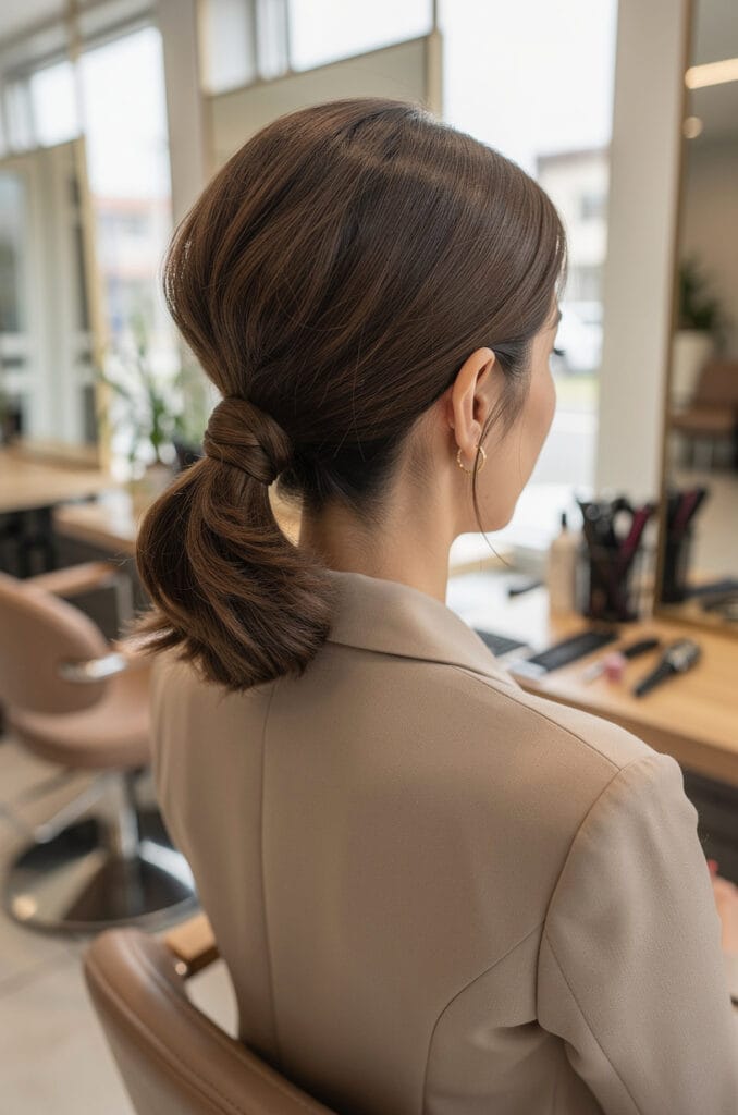 Low tied ponytail with volume