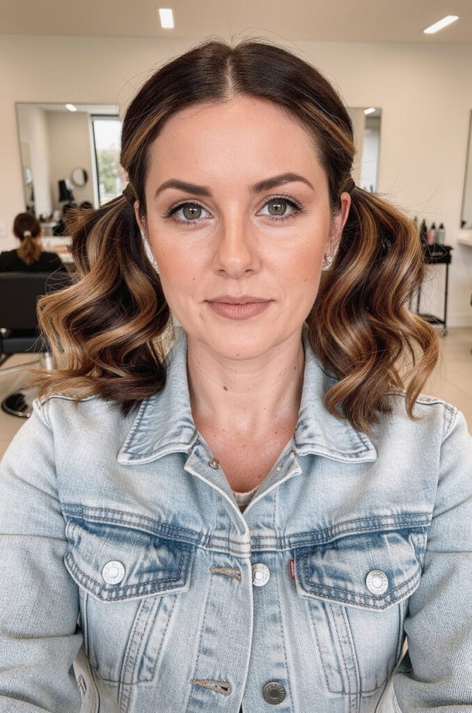 Pigtails with curled ends