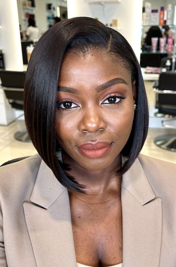 Side parted smooth bob