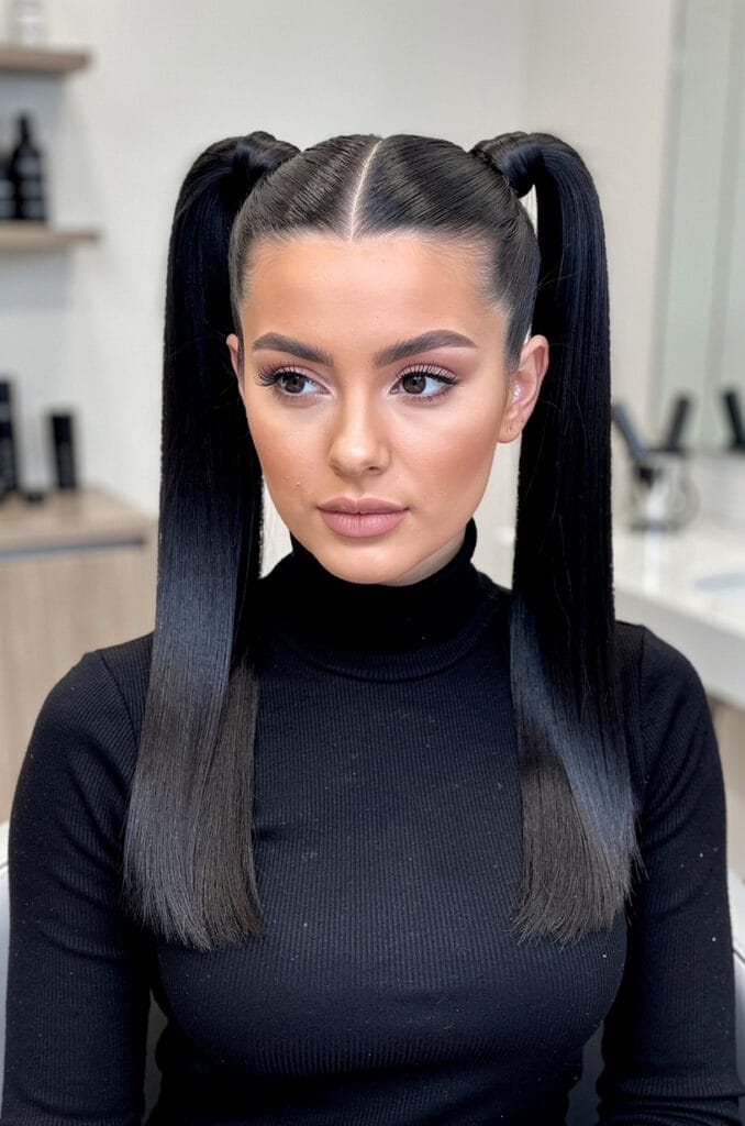 Sleek high pigtails