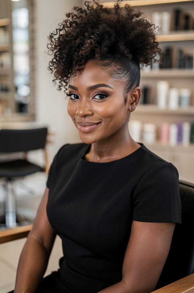 Slick back curly puff