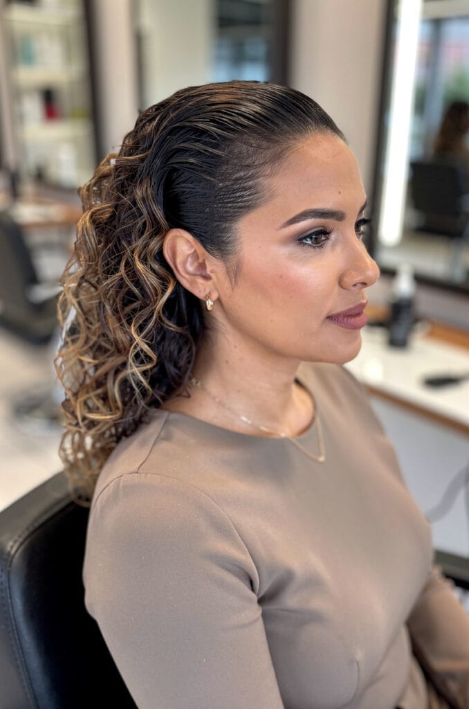 Slicked back curly look