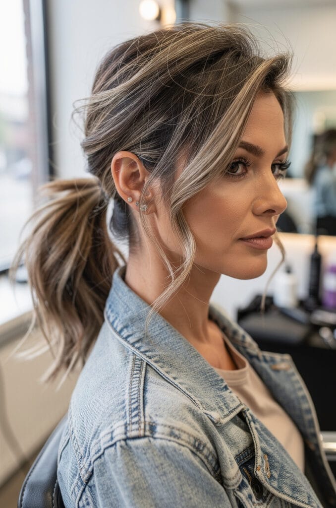 Textured side ponytail