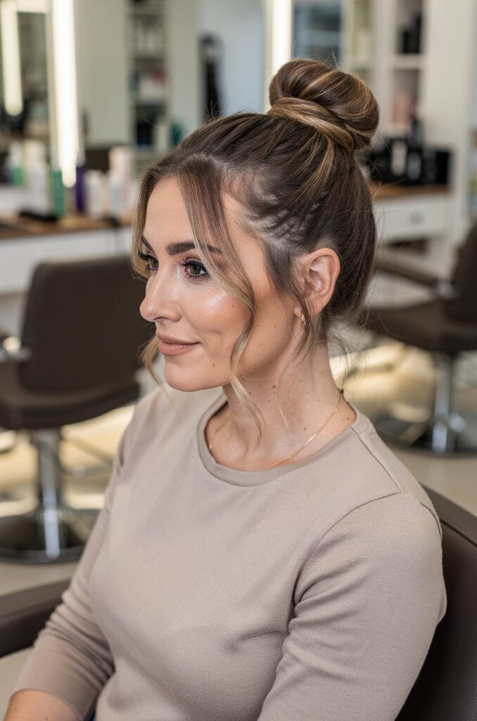 Top knot with face-framing pieces