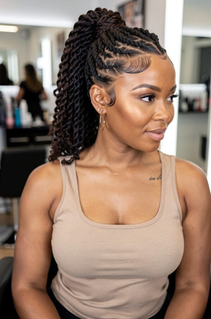 Twist ponytail with edge control