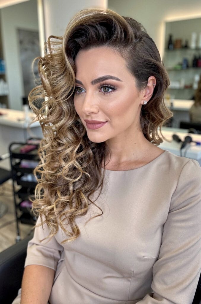 Voluminous side-swept curls