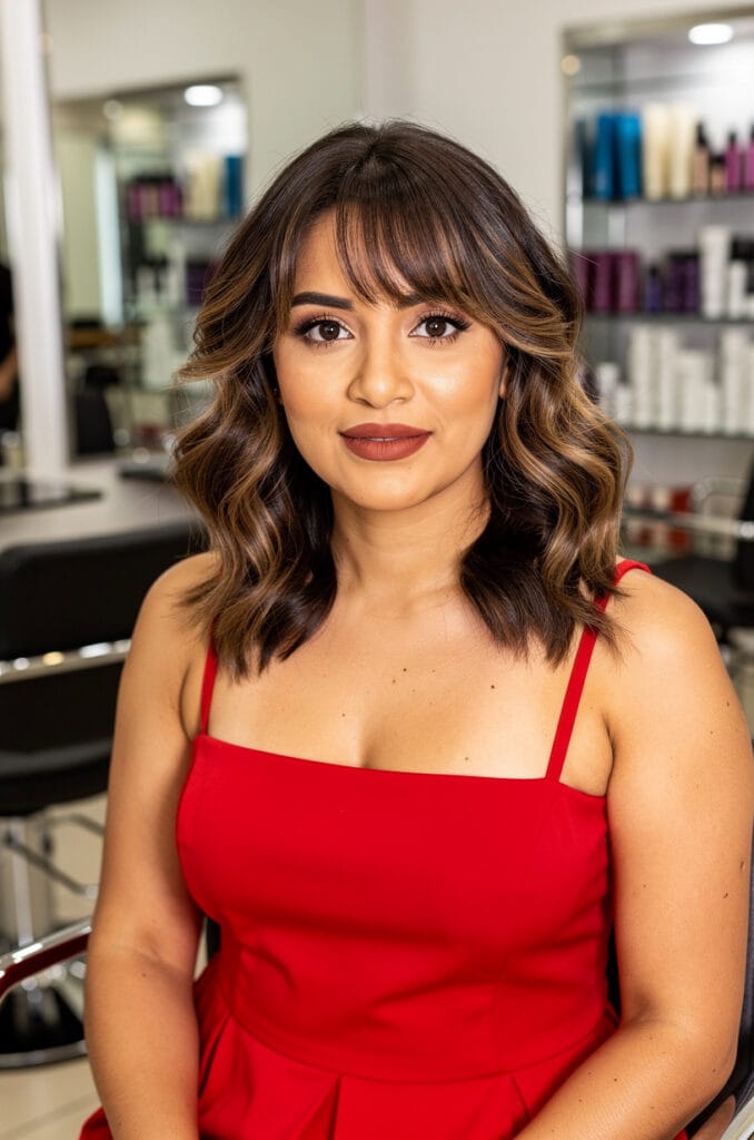 Wavy lob with curtain bangs