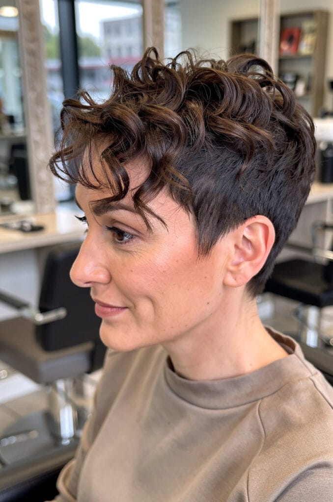 11. Curly pixie with baby bangs