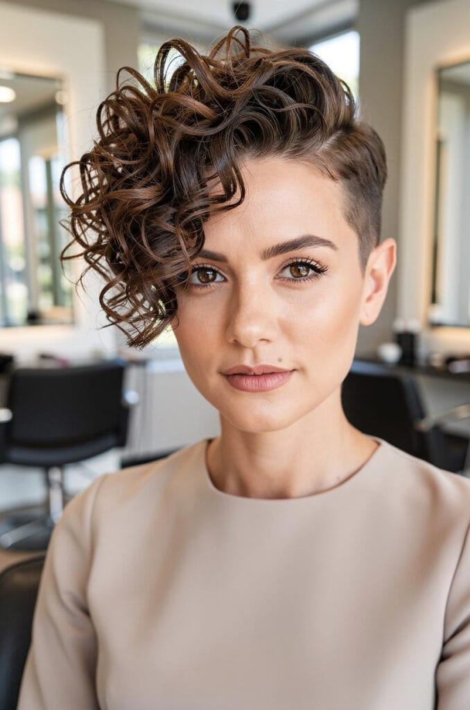 14. Curly pixie with sweeping side