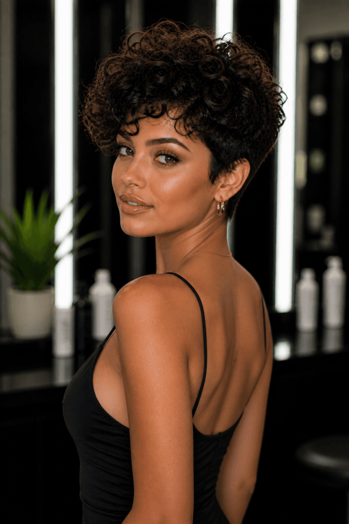 Curly pixie with volume on crown