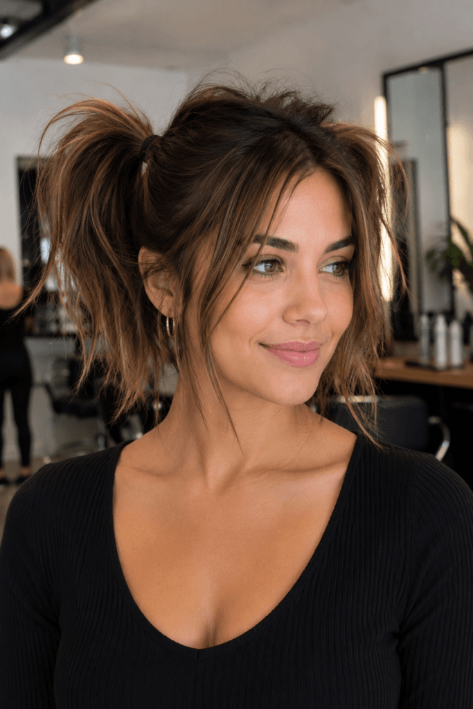 Messy high pigtails