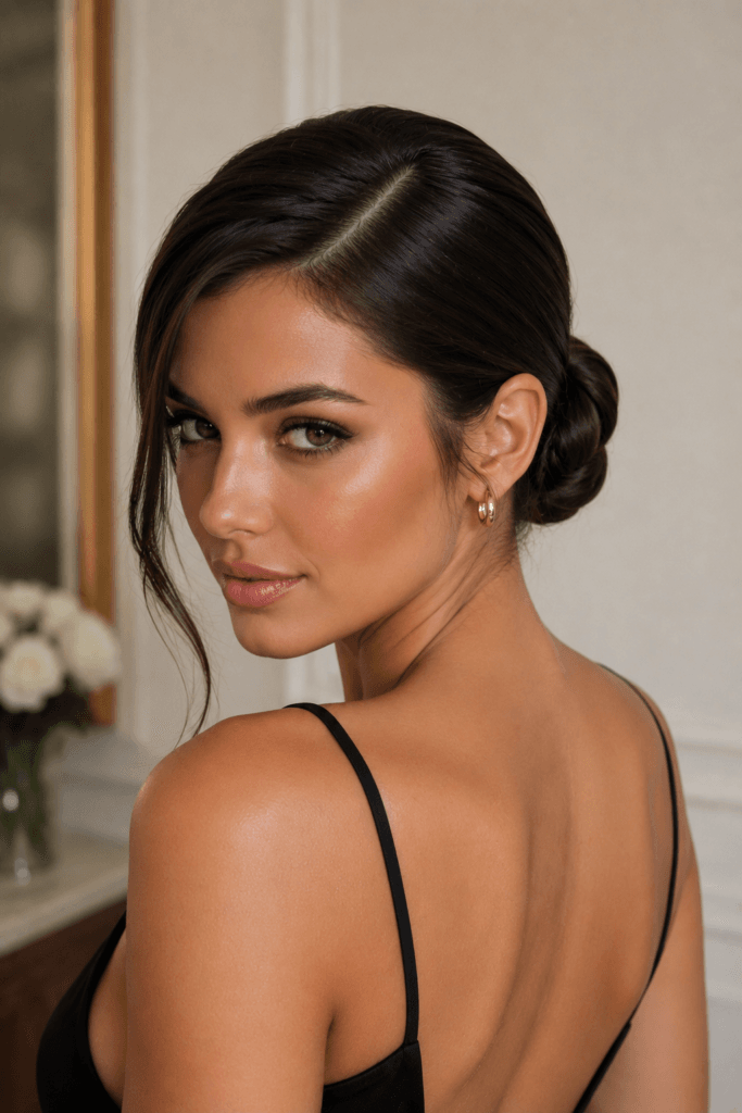 Sleek low bun with side part1
