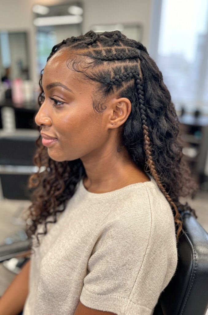 Boho braids integrated into curls