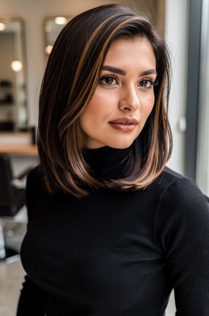 Cocoa cinnamon highlights on dark brown hair 678x1024 1