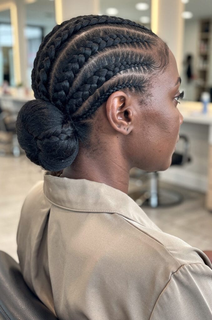 Cornrow low chignon updo 678x1024 1