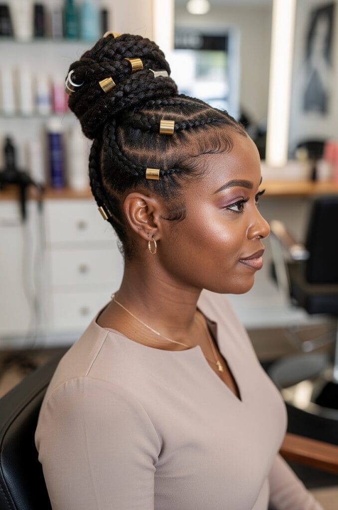 Cornrow updo with hair cuffs 678x1024 1