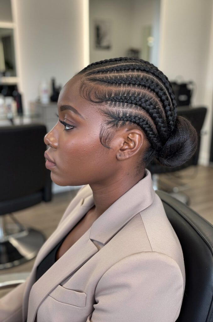 Curved cornrow updo with side part 678x1024 1