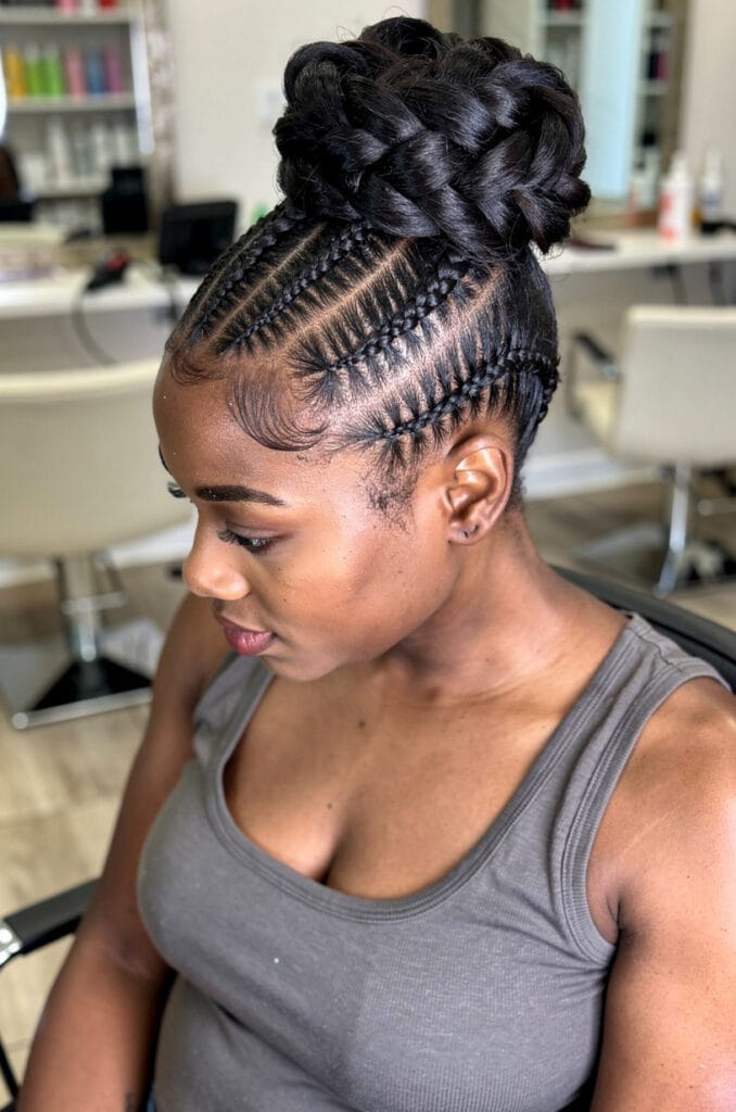 Feed in cornrow top knot 678x1024 1