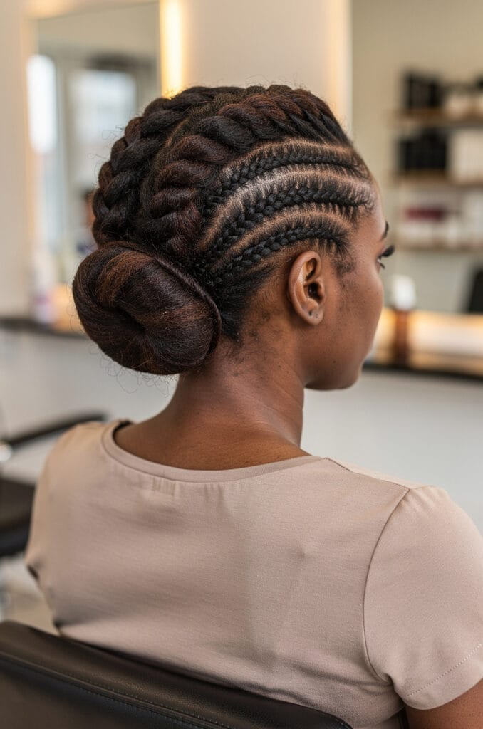 Flat twists and cornrow combo updo 678x1024 1