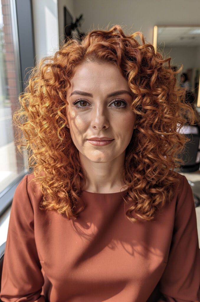 Golden copper on curly hair 678x1024 1