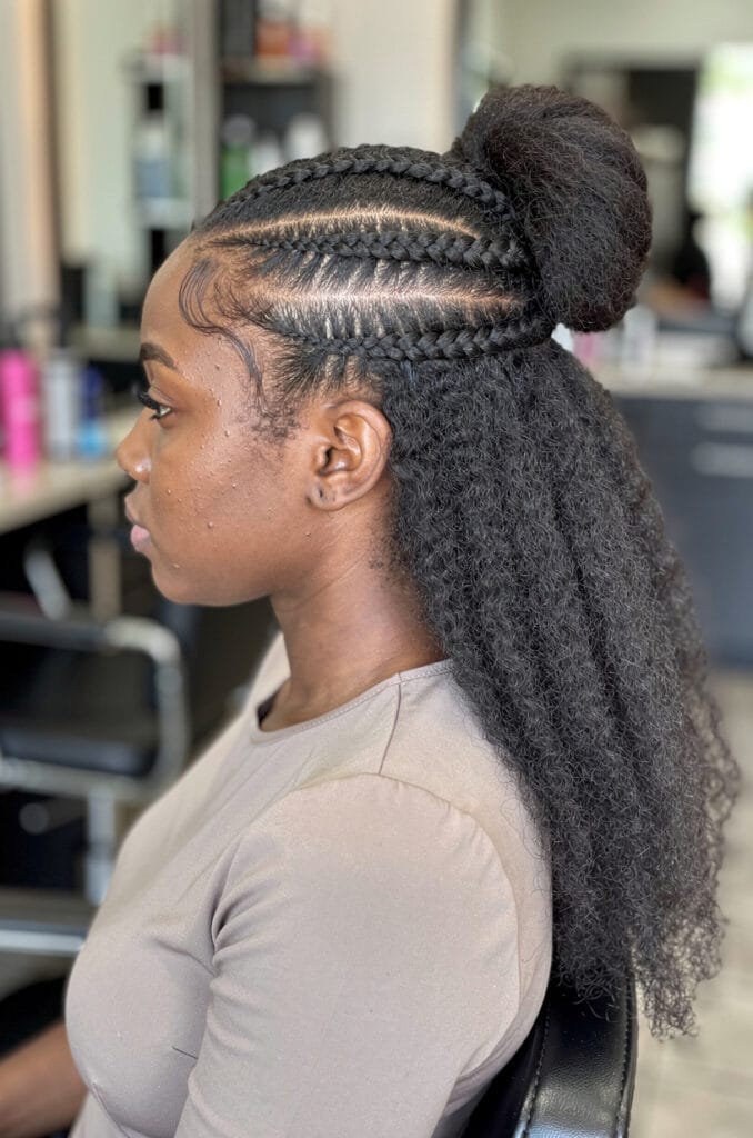 Half up half down cornrow updo 678x1024 1