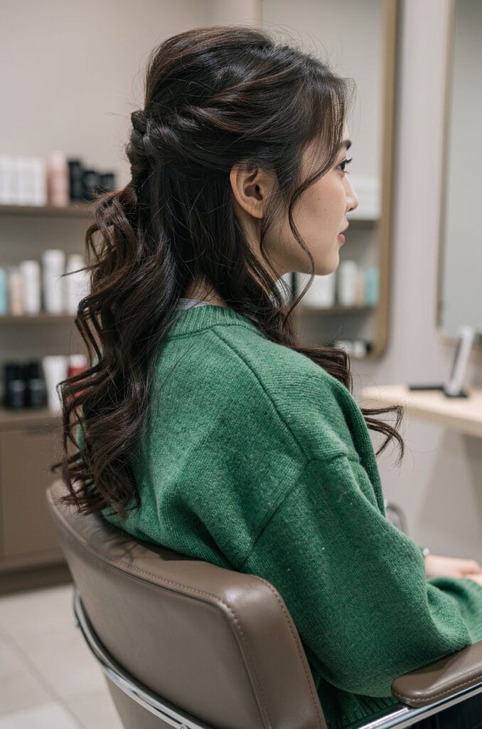 Half up half down with curls