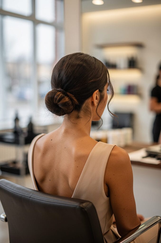 Low bun with face-framing pieces
