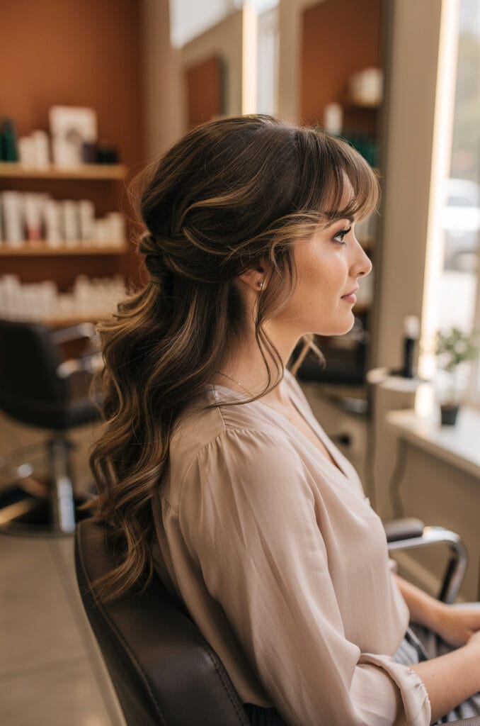 Ponytail with bangs and soft waves