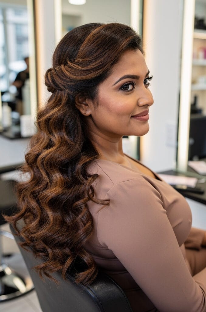 Side swept voluminous curls