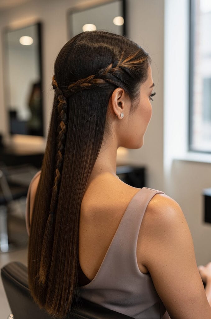 Straight hair with back braid