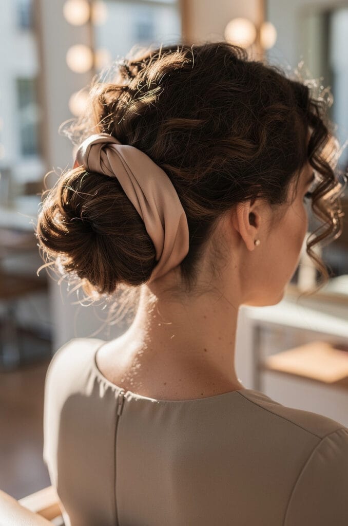 Twisted low bun with scarf 678x1024 1