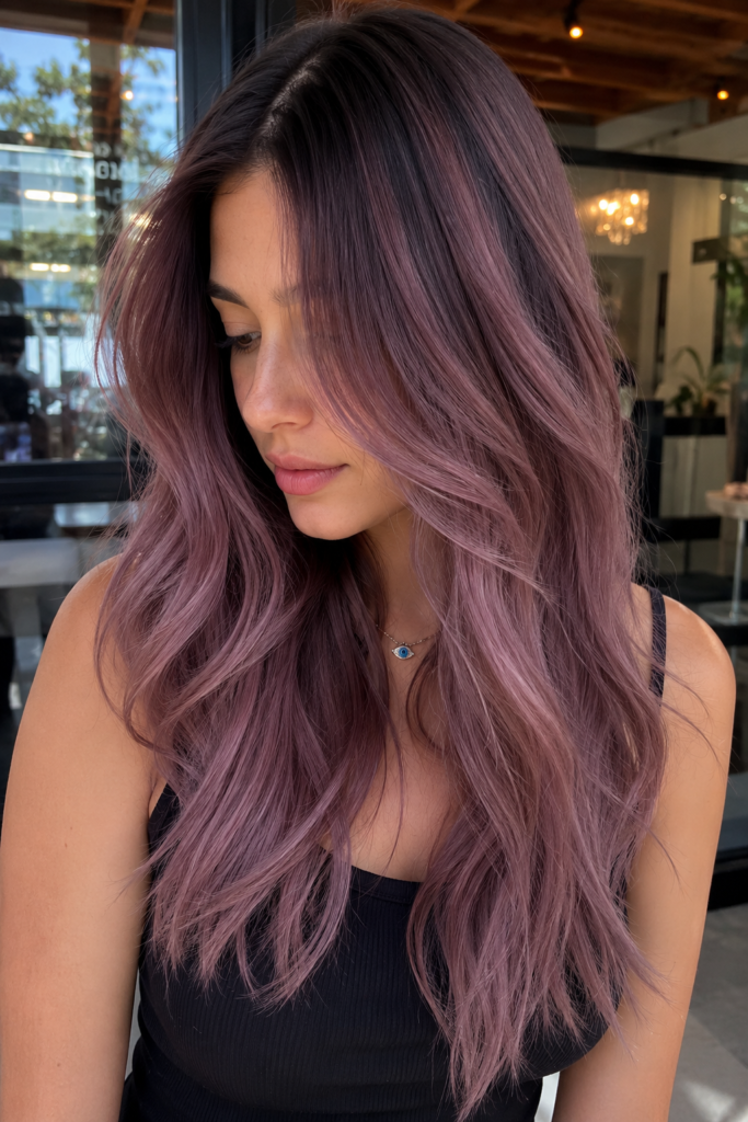 Dusty mauve with dark roots